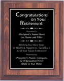 Cherry Woodgrain Plaque with Standard Plate - Retirement Award