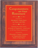 Cherry Woodgrain Plaque with Standard Plate - Retirement Award