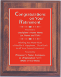 Cherry Woodgrain Plaque with Standard Plate - Retirement Award