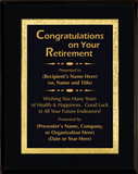 Gloss Black Wood Plaque with Decorative Plate - Retirement Award