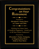 Gloss Black Wood Plaque with Standard Plate - Retirement Award