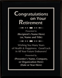 Gloss Black Wood Plaque with Standard Plate - Retirement Award