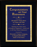 Gloss Black Wood Plaque with Decorative Plate - Retirement Award