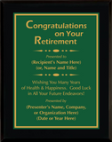 Gloss Black Wood Plaque with Standard Plate - Retirement Award
