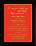 Gloss Black Wood Plaque with Standard Plate - Retirement Award