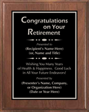 Walnut Wood Plaque with Standard Plate - Retirement Award