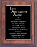 Cherry Woodgrain Plaque with Standard Plate - Outstanding Sales Achievement Award