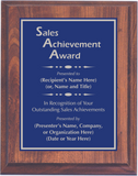 Cherry Woodgrain Plaque with Standard Plate - Outstanding Sales Achievement Award
