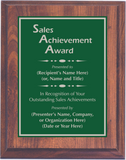 Cherry Woodgrain Plaque with Standard Plate - Outstanding Sales Achievement Award
