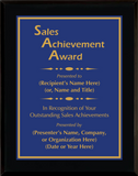 Gloss Black Wood Plaque with Standard Plate - Outstanding Sales Achievement Award