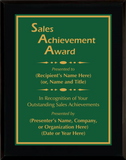 Gloss Black Wood Plaque with Standard Plate - Outstanding Sales Achievement Award