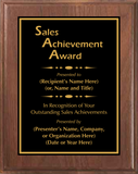 Walnut Wood Plaque with Standard Plate - Outstanding Sales Achievement Award