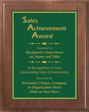 Walnut Wood Plaque with Standard Plate - Outstanding Sales Achievement Award
