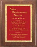 Walnut Wood Plaque with Decorative Plate - Outstanding Sales Achievement Award