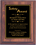 Cherry Woodgrain Plaque with Standard Plate - Safety Award