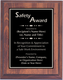 Cherry Woodgrain Plaque with Standard Plate - Safety Award