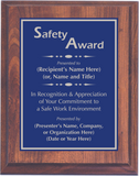 Cherry Woodgrain Plaque with Standard Plate - Safety Award