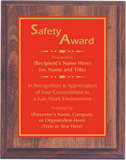 Cherry Woodgrain Plaque with Standard Plate - Safety Award