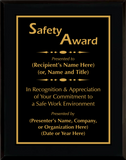 Gloss Black Wood Plaque with Standard Plate - Safety Award