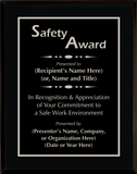 Gloss Black Wood Plaque with Standard Plate - Safety Award