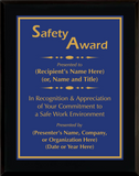 Gloss Black Wood Plaque with Standard Plate - Safety Award
