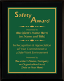 Gloss Black Wood Plaque with Standard Plate - Safety Award