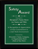Gloss Black Wood Plaque with Standard Plate - Safety Award