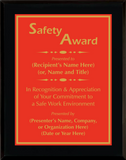 Gloss Black Wood Plaque with Standard Plate - Safety Award