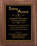 Walnut Wood Plaque with Standard Plate - Safety Award