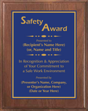 Walnut Wood Plaque with Standard Plate - Safety Award
