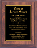 Cherry Woodgrain Plaque with Standard Plate - Years of Service Award