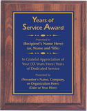 Cherry Woodgrain Plaque with Standard Plate - Years of Service Award