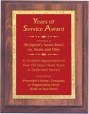Cherry Woodgrain Plaque with Decorative Plate - Years of Service Award