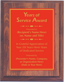 Cherry Woodgrain Plaque with Standard Plate - Years of Service Award