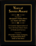 Gloss Black Wood Plaque with Standard Plate - Years of Service Award