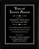 Gloss Black Wood Plaque with Standard Plate - Years of Service Award