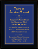 Gloss Black Wood Plaque with Standard Plate - Years of Service Award