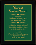 Gloss Black Wood Plaque with Standard Plate - Years of Service Award