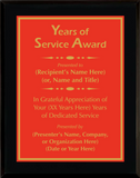 Gloss Black Wood Plaque with Standard Plate - Years of Service Award