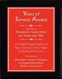 Gloss Black Wood Plaque with Standard Plate - Years of Service Award