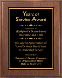 Walnut Wood Plaque with Standard Plate - Years of Service Award