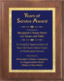 Walnut Wood Plaque with Decorative Plate - Years of Service Award