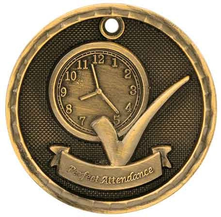 gold perfect attendance medal in a 3D style