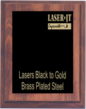 cherry woodgrain plaque with standard black plate, engraves to gold