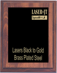 cherry woodgrain plaque with standard black plate, engraves to gold