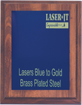 cherry woodgrain plaque with standard blue plate, engraves to gold
