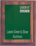 cherry woodgrain plaque with standard green plate, engraves to silver
