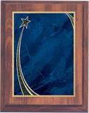 cherry woodgrain plaque with blue rising star decorative plate