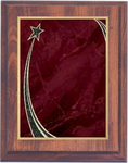 cherry woodgrain plaque with red rising star decorative plate