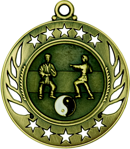 gold martial arts medal in the Galaxy style